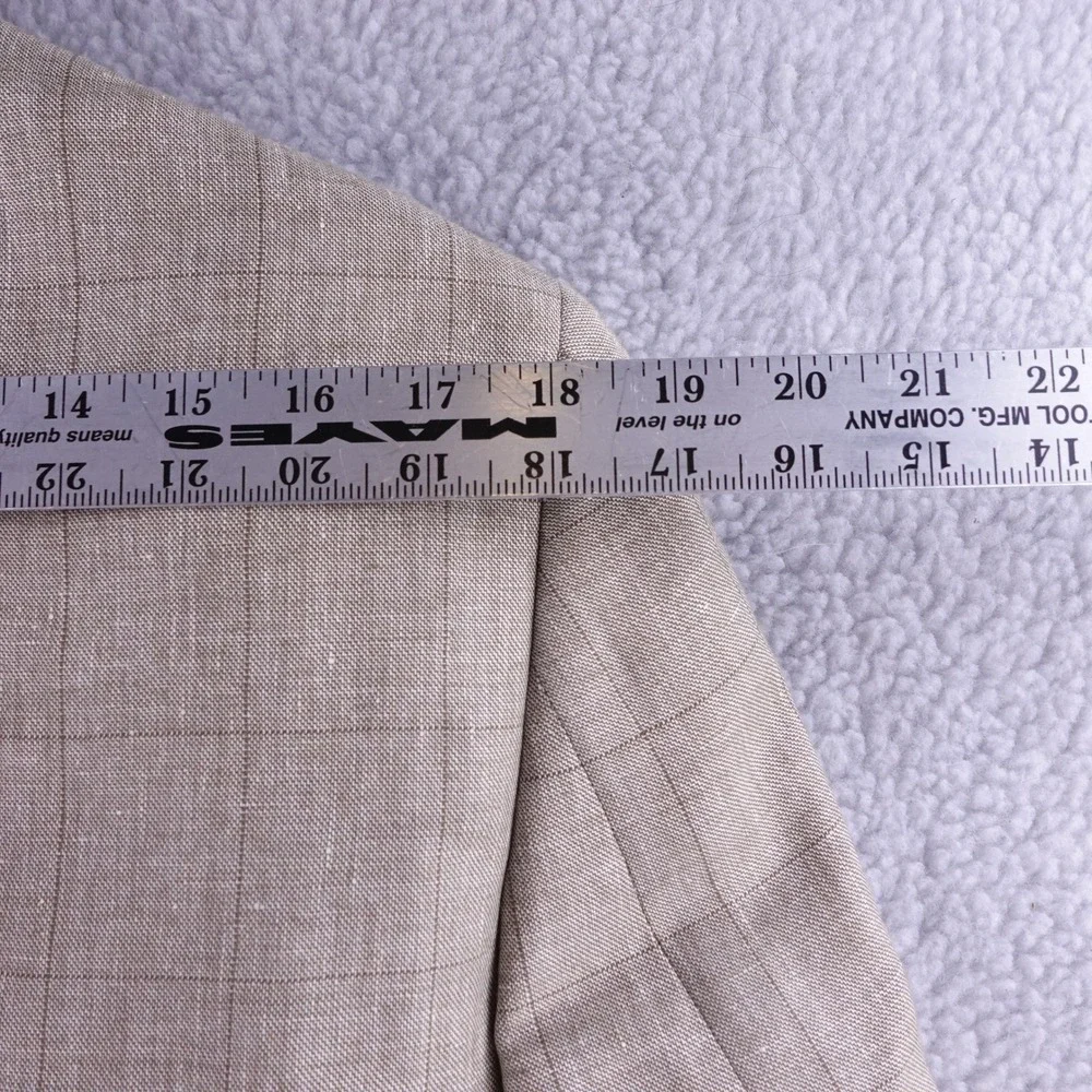 Jos. A. Bank Executive Blazer Mens 39R Tan Windowpane Linen Wool Silk Sport Coat